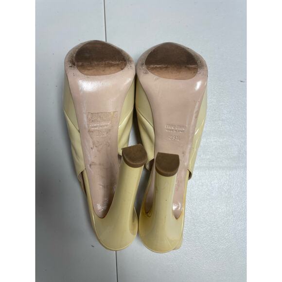 MIU MIU Patent Peep Toe Platform Slingback Pumps Light Beige Women's 39.5 US9.5 - Picture 5 of 13
